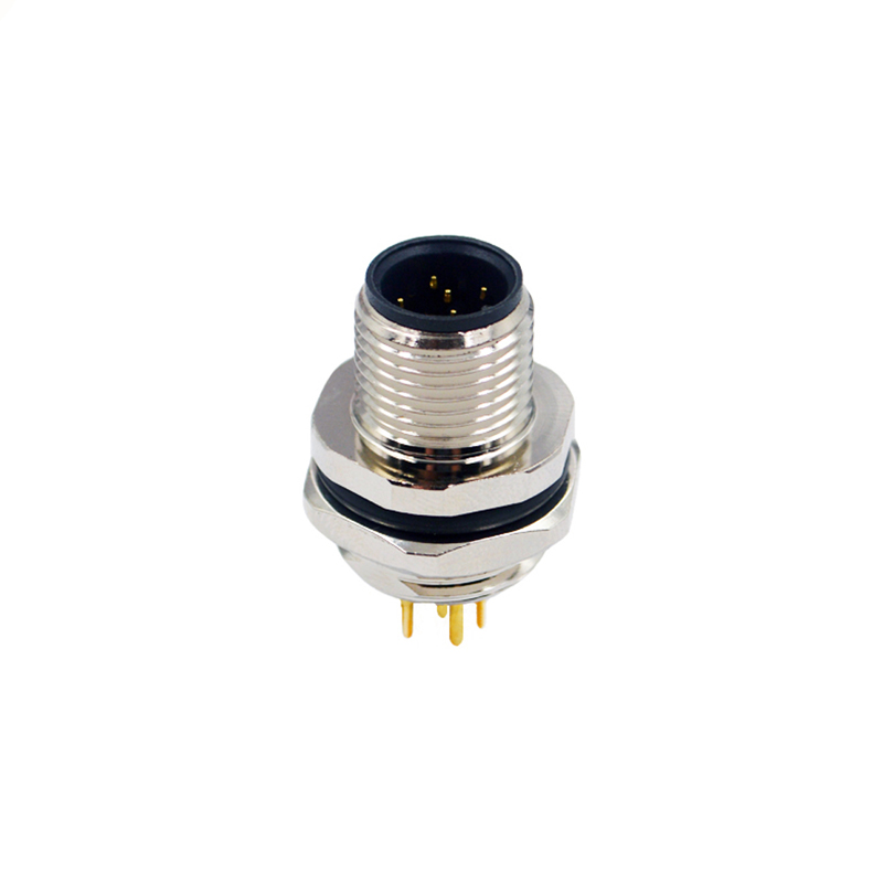 M12 5pins A code male straight rear panel mount connector M16 thread,unshielded,insert,brass with nickel plated shell